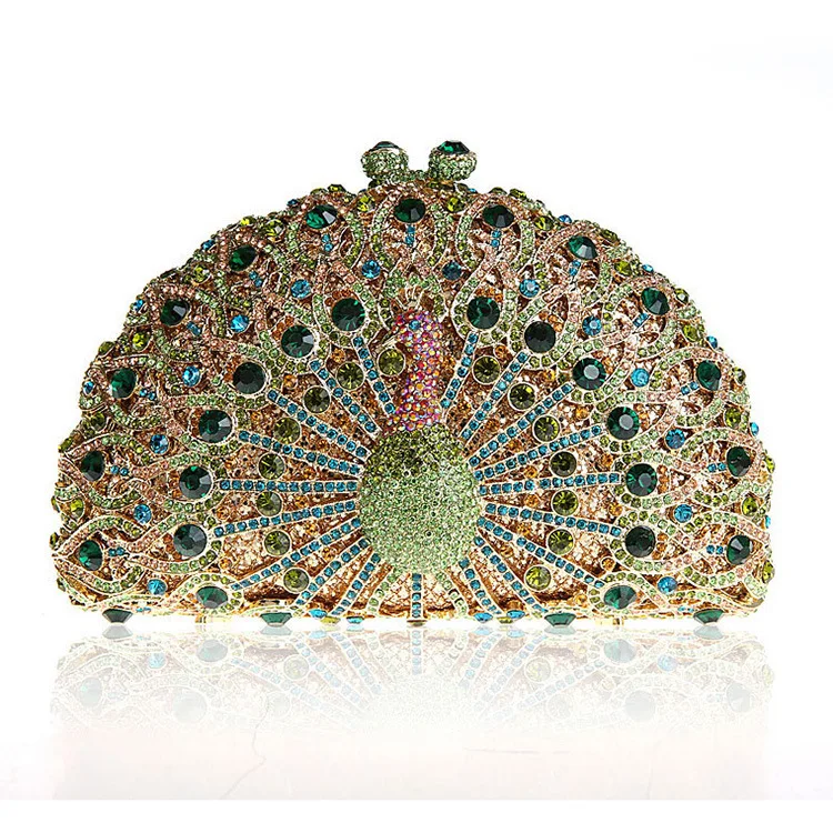 Peacock Rhinestone Women Bags Luxury Bling Shiny Handbags Metal Chain Crystal Party Bags Elegant Designer Eveing Clutch Purse