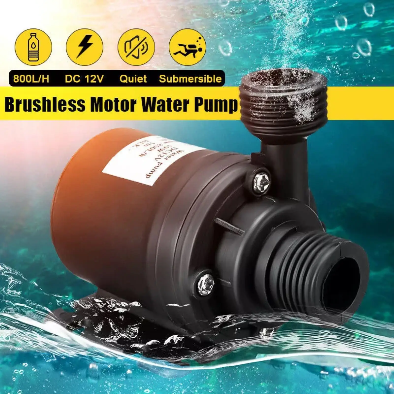 DC 12V High Voltage Ultra-quiet Solar Water Pump Lift 5M 800L/H Brushless Motor Submersible Pump Circulating Pump Connector