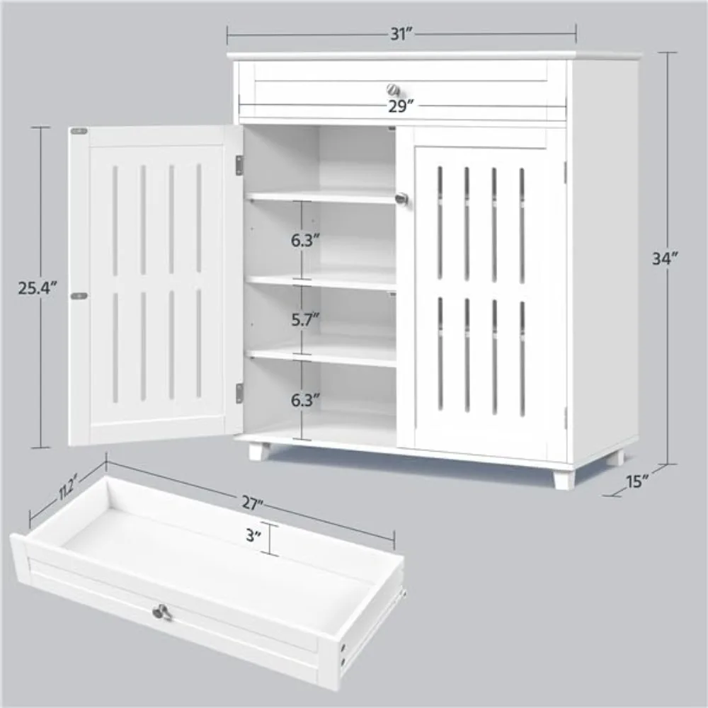 Wooden 4-Tier Shoe Storage Cabinet & Drawer Adjustable Shelves Organizer, Custom