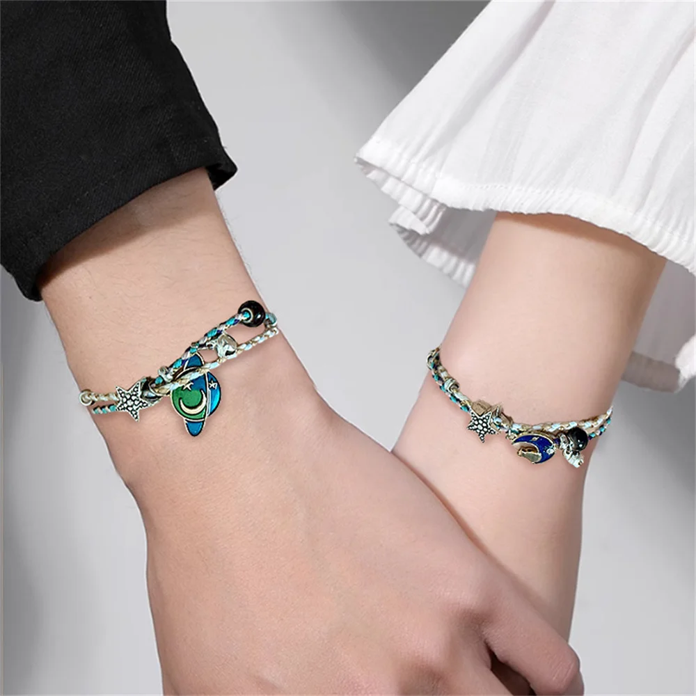 

1 Pair Planet Moon Cats Bracelet Handmade Rope Stars Student Best Friend Lovers gift Bracelet