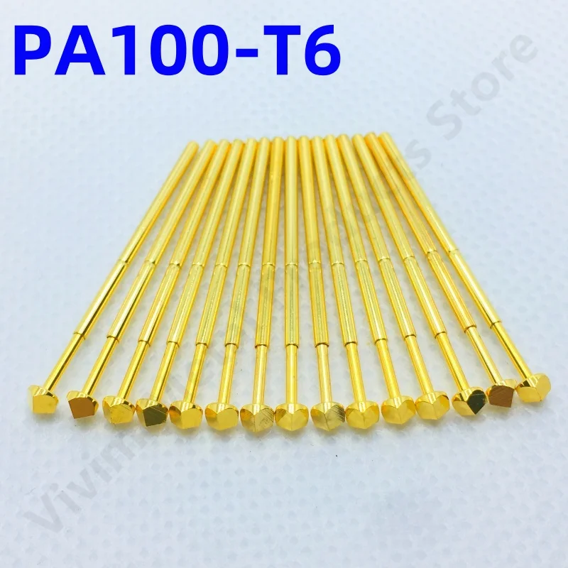 100PCS PA100-T6 Spring Test Probe PA100-T Test Pin P100-T P100-T6 Test Tool 33.35mm 1.36mm Needle Gold Tip Dia 3.0mm Pogo Pin