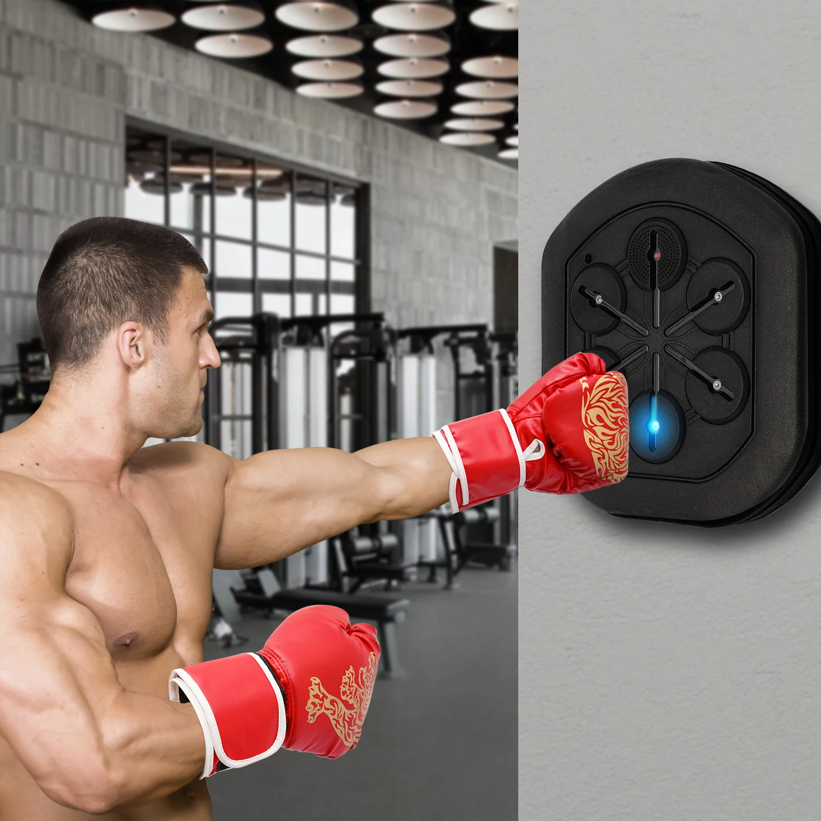 

Music Boxing Machine, Smart Bluetooth,Wall-Mounted LED Light Training Punching Equipment with Gloves for Living Room, Study, Gym