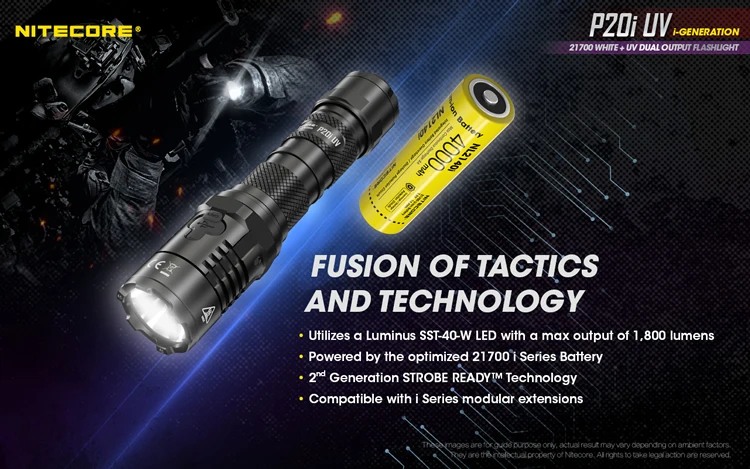 NITECORE P20i UV 1800 Lumens Self Defense LED Tactical Flashlight USB-C Rechargeable Dual Light Source Outdoor Hunting Torch