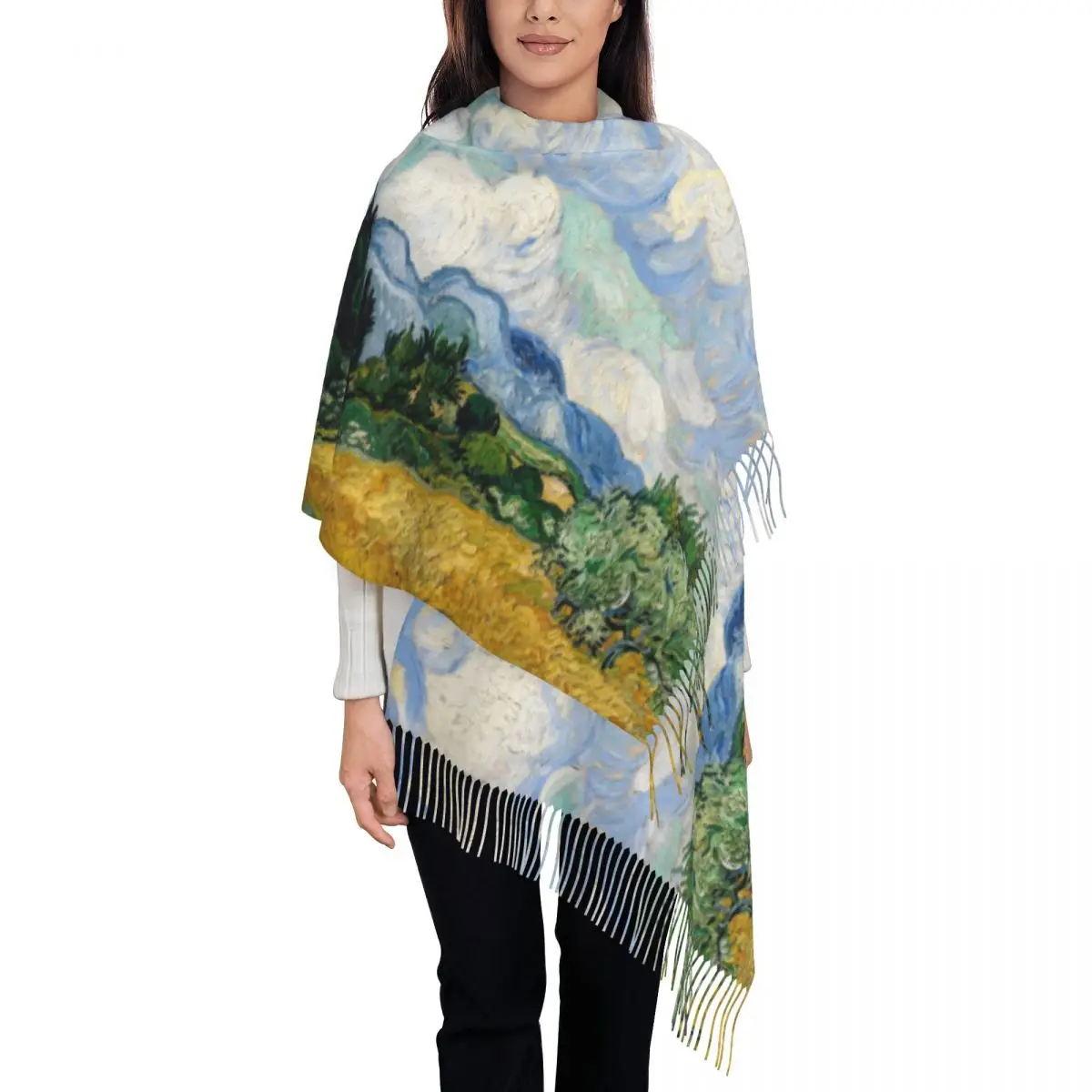 Custom Print Wheat Field With Cypresses Scarf Women Men Winter Warm Scarves Vincent Van Gogh Shawls Wraps