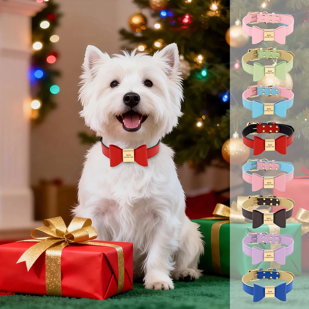 

Персонализированный ошейник для собак из мягкой искусственной кожи бант для щенков ожерелье для кошек ошейники для защиты от потери ID для маленьких средних и больших собак и кошек