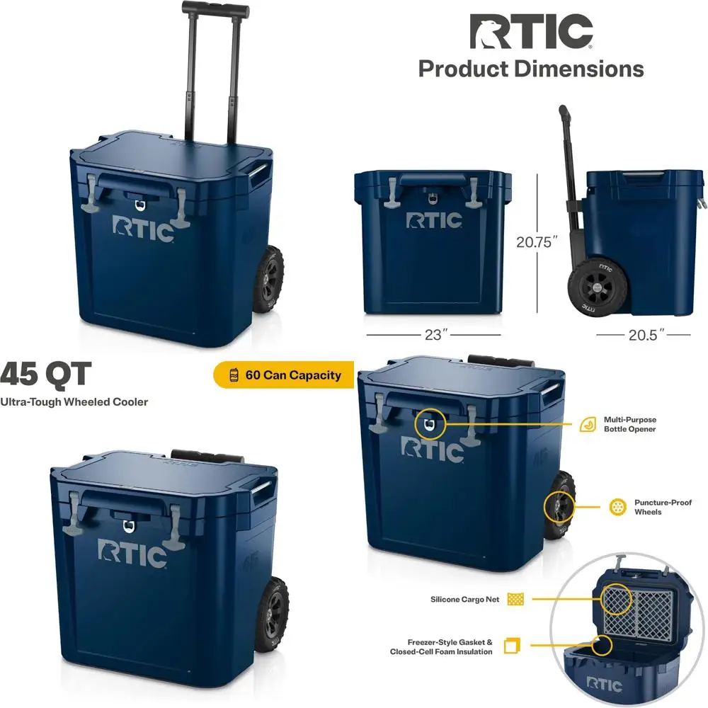 

Портативный сверхпрочный холодильник на колесиках на 45 литров с жесткой изоляцией — идеально подходит для пляжа, кемпинга, пикников и активного отдыха