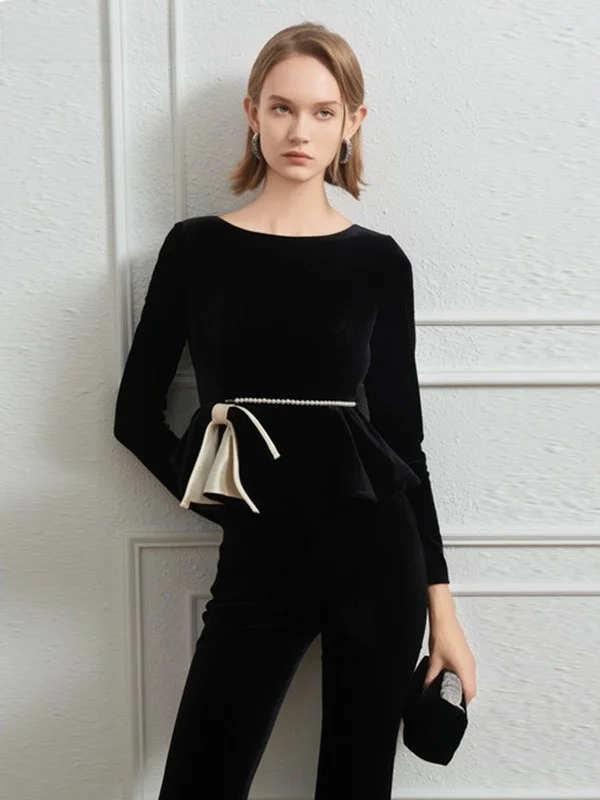 

Ele Velvet One-Piece Pants for Women with Bow-Knot Waist Cinching And Pleated Design Spring 2026 New Arrival by Jojowlfsll