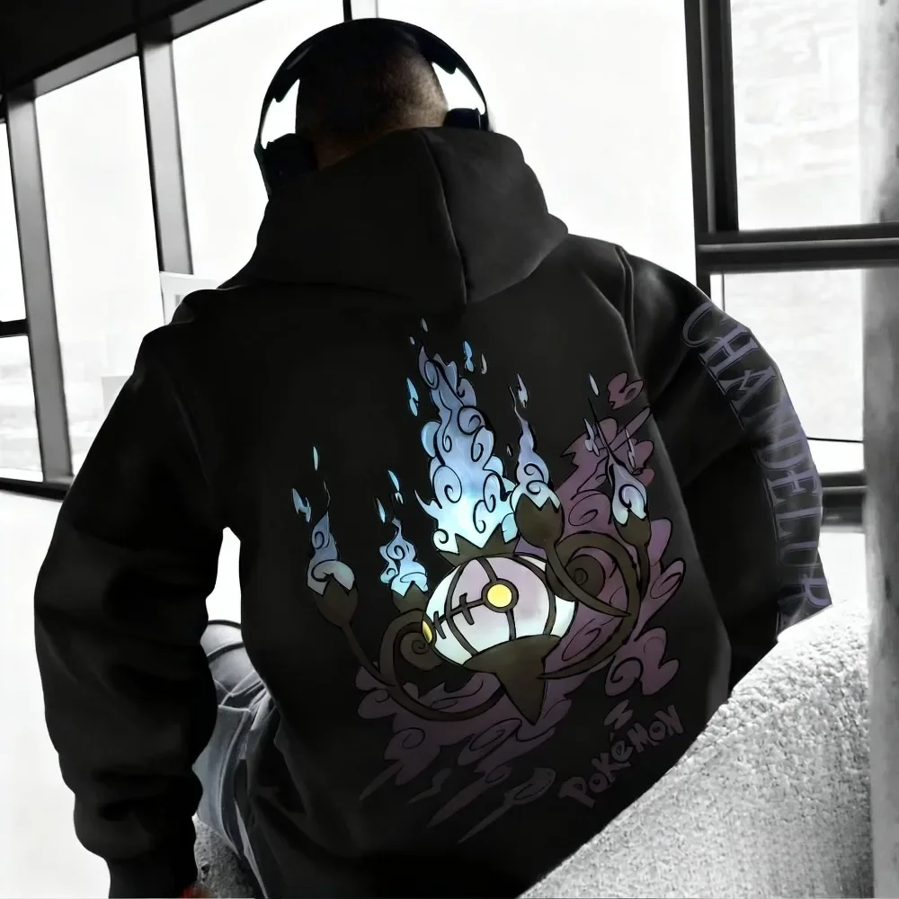 Pokémon anime novo moletom de algodão outono/inverno masculino tendência de rua americana y2k solto casual versátil pai-filho topo