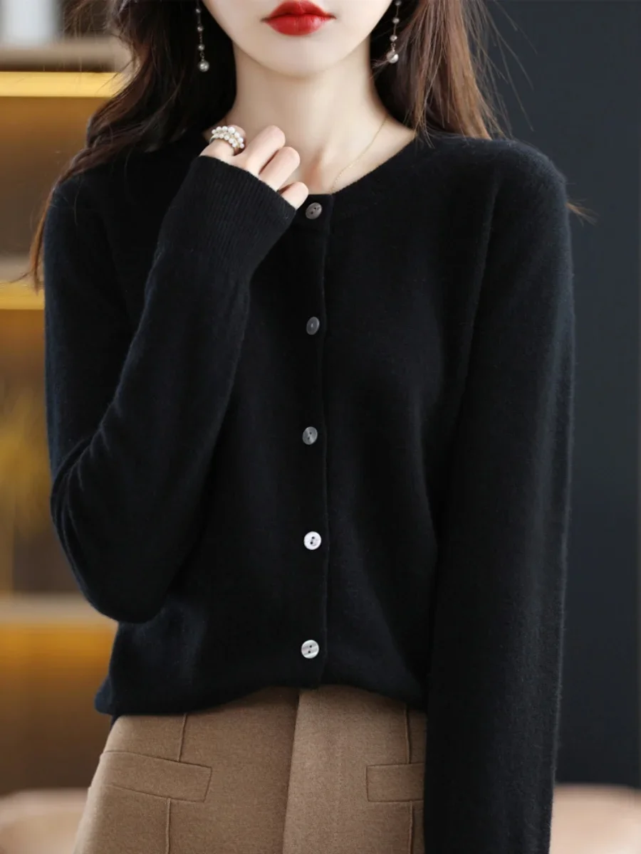 Women Sweater 2024 Autumn Winter Cardigans O-neck Single Breasted Short Slim Lady Knitwear Tops Solid Korean Femme Cardigans