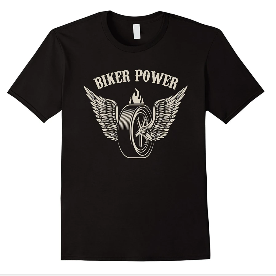 Biker Power Wheel with Wings Motorcycle Car Tires T Shirt. Short Sleeve 100% Cotton Casual T-shirts Loose Top Size S-3XL