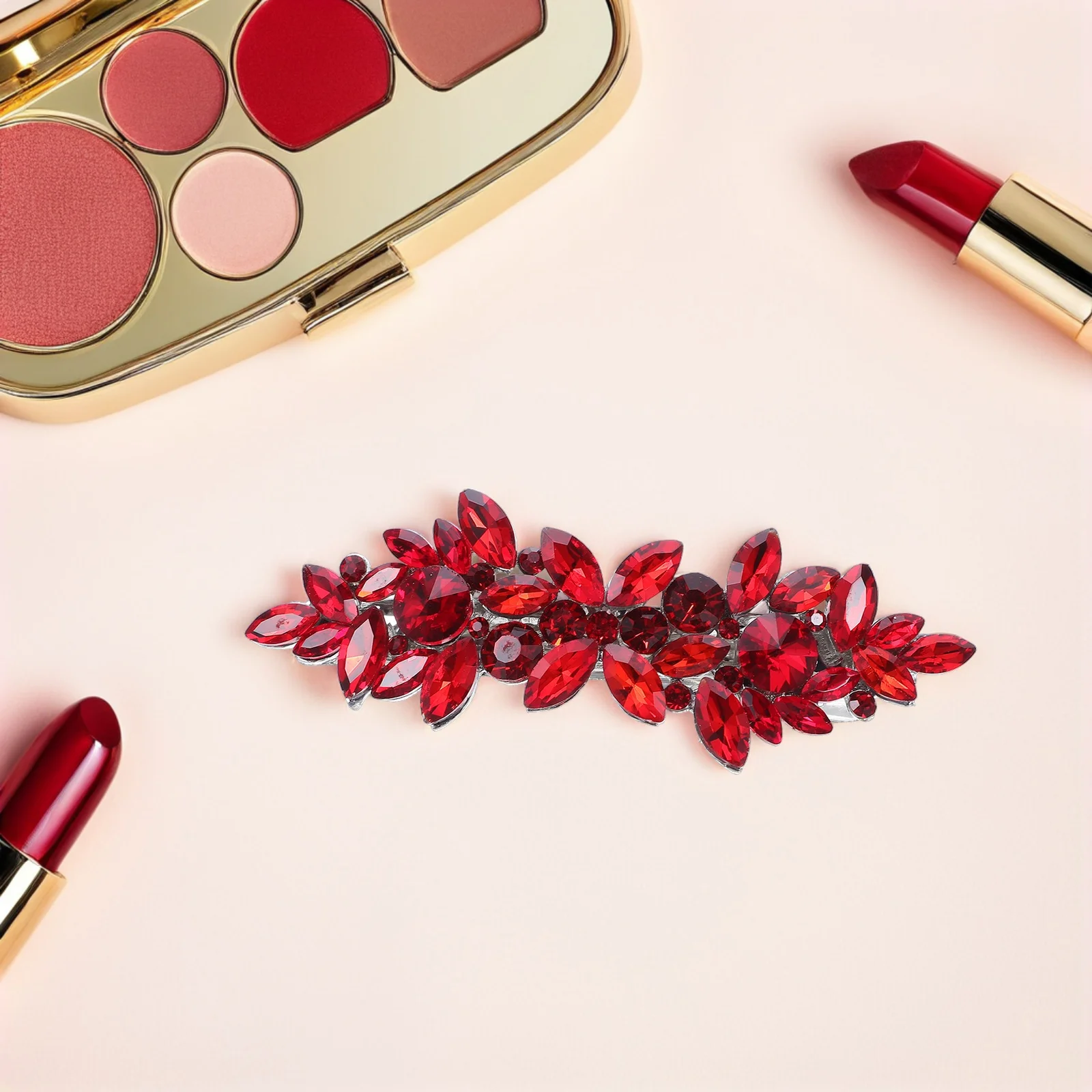 دبابيس شعر على شكل زهرة من حجر الراين الأحمر، أغطية رأس للعروس ووصيفة العروس وحفلات الزفاف، شعر كريستالي أنيق #6