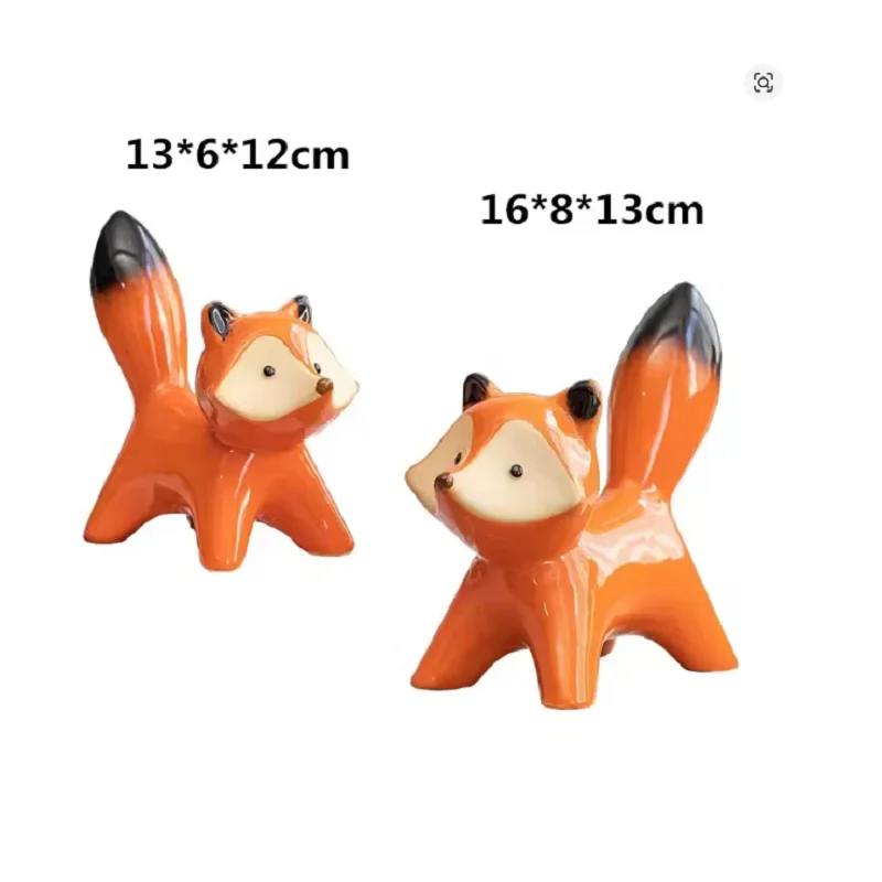 2 Pcs/Set Ceramic Couple Fox Miniature Figurines Modern Animal Decoration Loft Sculpture Statues Home Decor Accessories Ornament