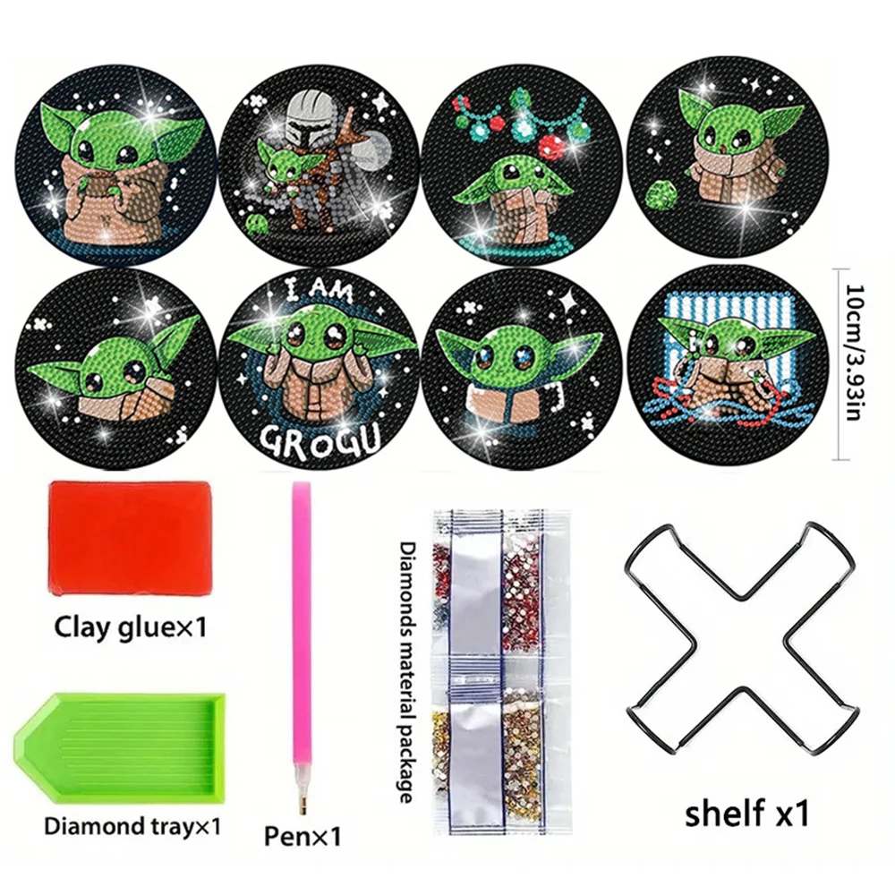 

Star Wars Grogu 5D DIY Diamond Painting Coasters Set, Yoda Mandalorian Rhinestone Cup Mat, Handmade Table Decor Gift for Fans