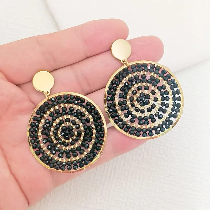 Rice bead earrings Roundness Crystal Originality Hand knitting Bohemia Alloy Fashion Simple Beaded earrings