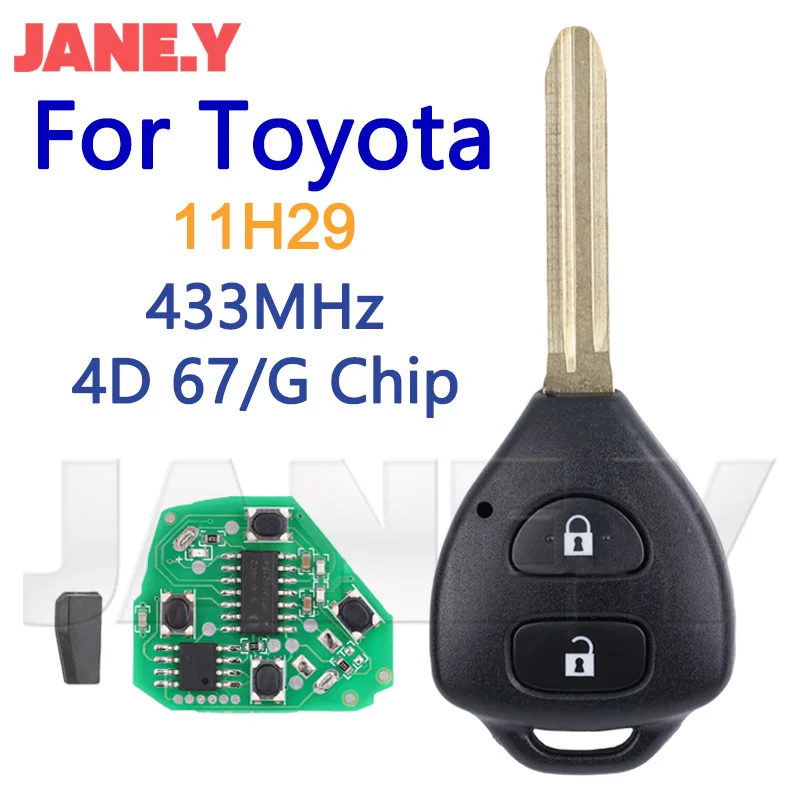 11H29 For Toyota Corolla RAV4 Europe 2006 2007 2008 2009 2010 Auto Smart Car Key Card Keyless Go Fob 2 Buttons ID 67 Chip 433Mhz