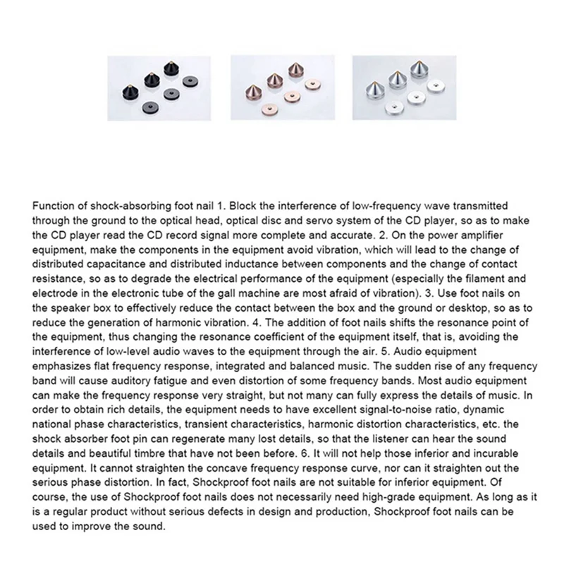 

【Купите сейчас】12 комплектов Hi-Fi аудио шипов для ног, конус, напольный гвоздь для ног, динамик из алюминиевого сплава, ЦАП, шкаф для компакт-дисков, усилитель мощности компьютера (серебристый)