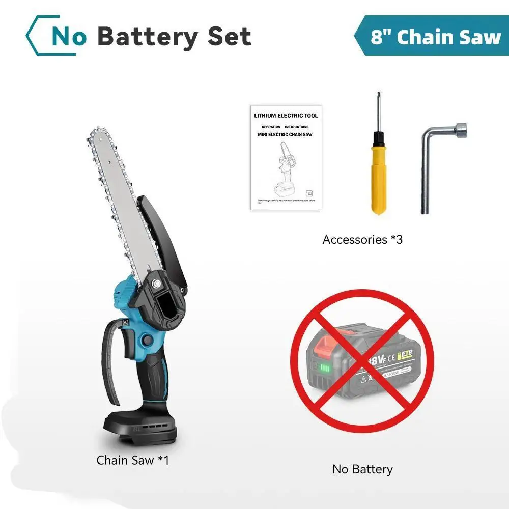 8 Inch Mini Cordless Brushless Chain Saw No Battery Handheld Pruning Saw Woodworking Cutting Tools For Makita 18V Battery