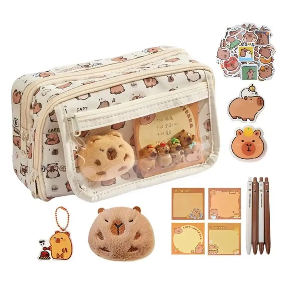 

Multi-layer Capybara Stationery Bag Multifunctional Large Capacity Pen Bag Kawaii Capybara Sticky Notes Pencil Case Student Gift