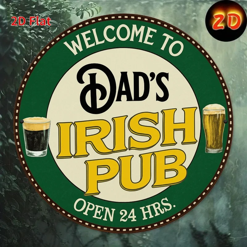 2D Flat Printing, a Vintage American Round Metal Tin Sign Measuring 8X8 Inches, Durable Tin Sign Welcoming You to an Irish Pub,