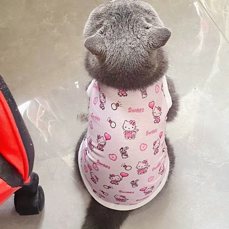 ملابس لطيفة للقطط الأليفة هالو كيتي، رسوم متحركة لطيفة، سترة ناعمة ومريحة مضادة للتساقط، طباعة وردية جديدة كاواي، هدية العيد #4