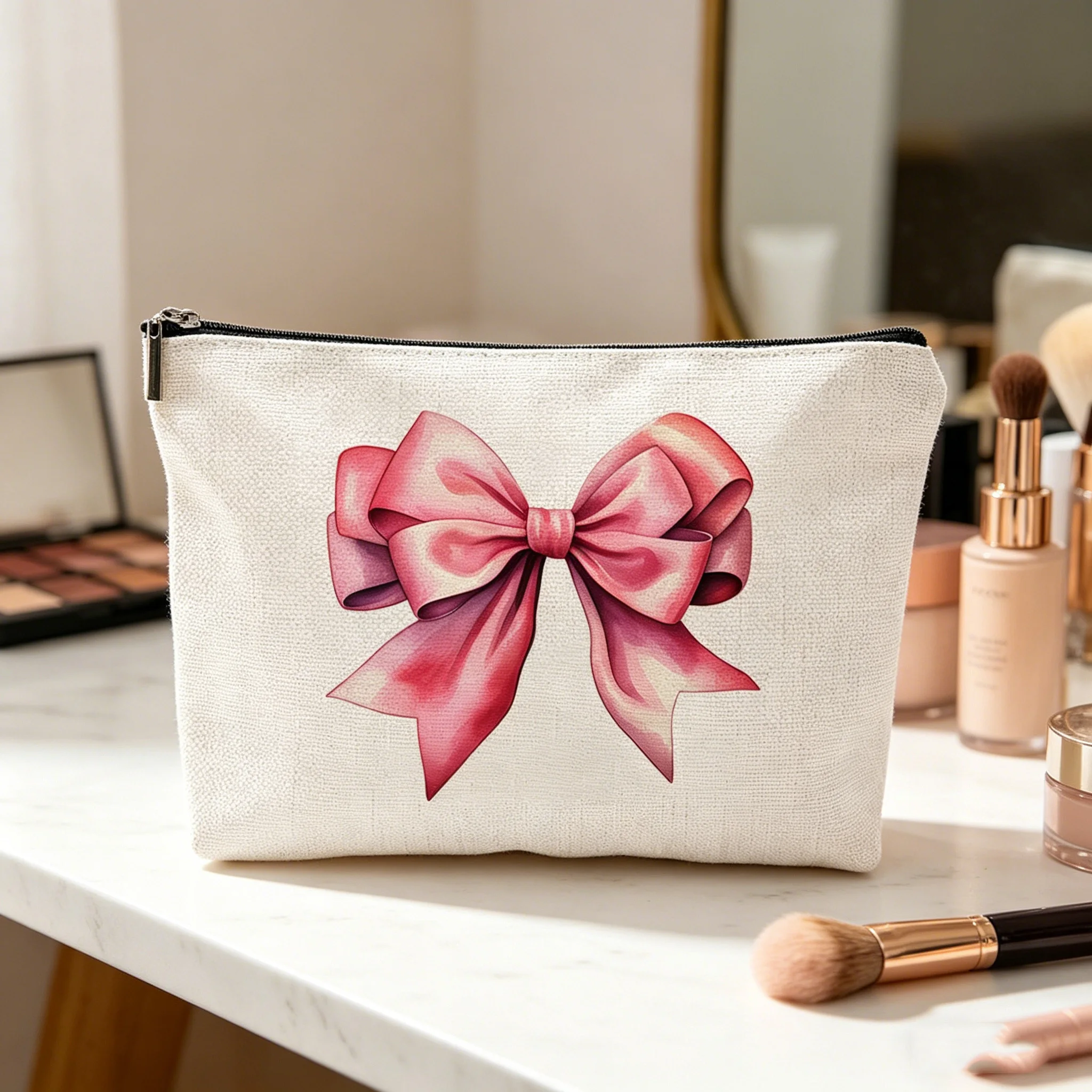 

Coin Storage Bag Skin-Friendly Bow Cosmetic Bag Travel Toiletries Bag Printed For School Daily Life Business Trips
