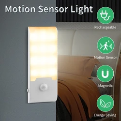 Motion Sensor LED Night Light Rechargeable Lamp Human Body Induction Cabinet Lamp Kitchen Wardrobe Stairs Emergency Lighting