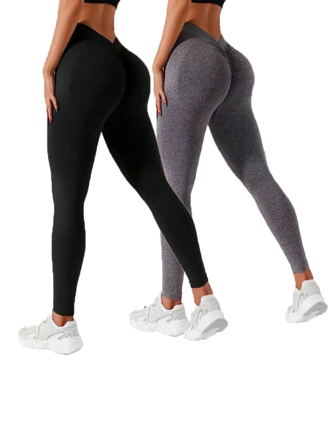 

Комплект из 2 предметов: однотонные брюки для йоги с V-образной подтяжкой ягодиц, йоги, фитнеса и повседневной носки