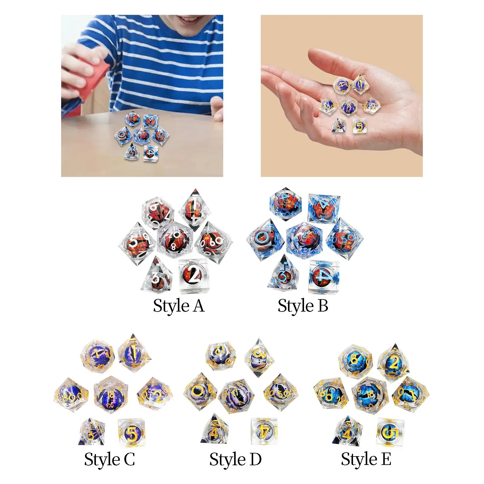 Resin Polyhedral Eye Dice 7Pcs Set Smooth Surface Multipurpose Portable Durable Accessory Handmade for Teaching Projects