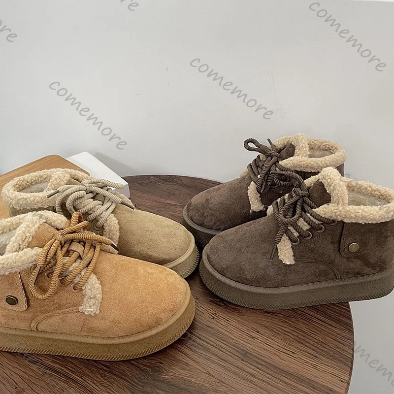 

Comemore Bread Snow Boots Women Winter Casual Padded Thickened Shoes for Women Flat Bottom Lace Up Platform Warm Cotton Shoes