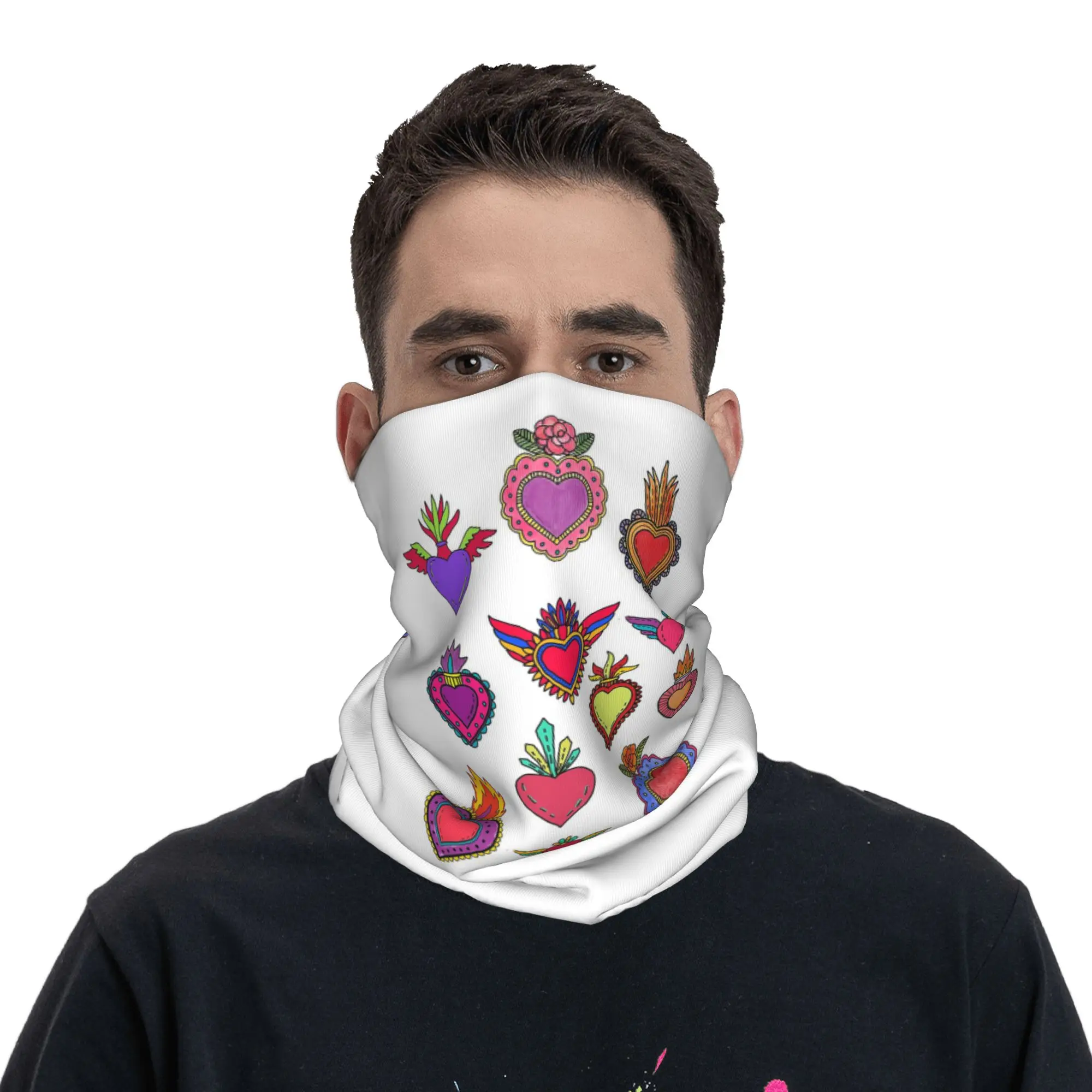 

Mexican Hearts Milagros Tin Sacred Drawings Bandana Neck Gaiter Printed Mask Scarf Cycling Scarf Cycling for Men Women Washable