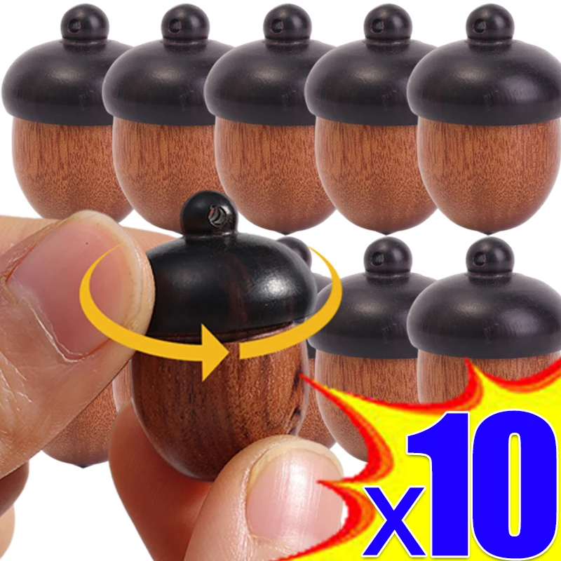 10/1pcs Mini Solid Wood Medicine Pill Box Portable Tablets Storage Sealed Box Sandalwood Storage Container DIY Acorn Ornament