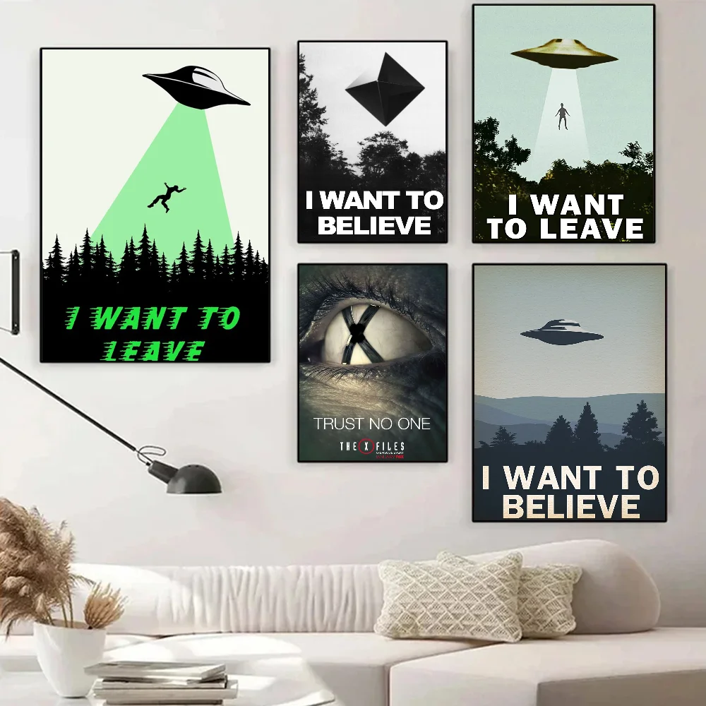 I WANT TO BELIEVE The X Files Art Poster Self-adhesive Art Waterproof Paper Sticker Coffee House Bar Room Wall Decor