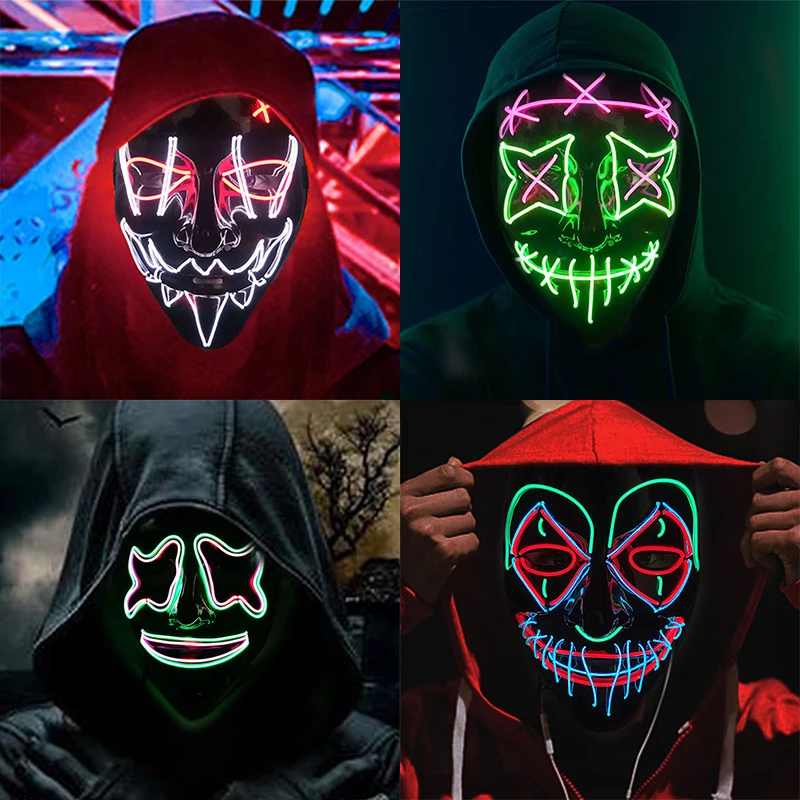 LED Cosplay V For Mask Christmas Dance Ball Masquerade Halloween Killer Disguise Mask  Marshmallow Led Carnival Mask Decoration