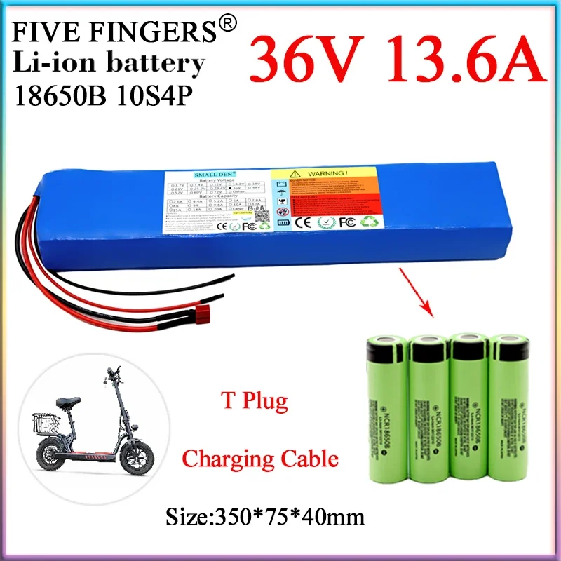 100% Original 36V 13.6Ah 18650B Lithium Battery Pack 10S4P High Power With BMS For 42V Electric Tricycles motorcycle two wheeler