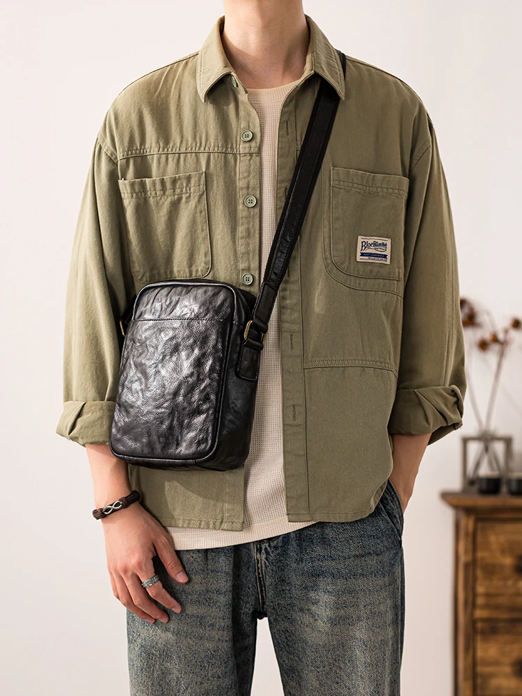 PNDME casual high-quality genuine leather men's small phone bag outdoor daily travel luxury cow leather shoulder crossbody bag