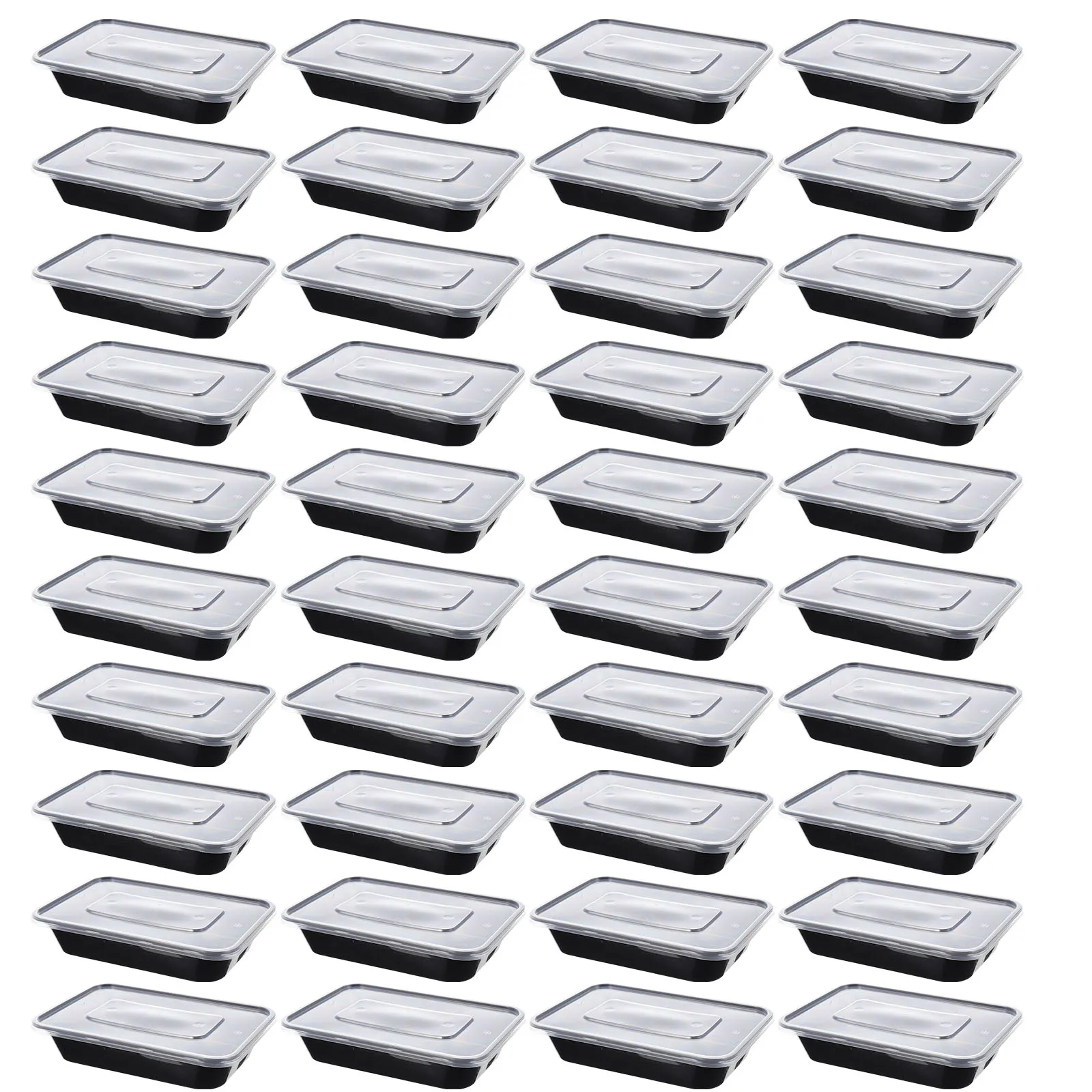 

50pcs Rectangular Food Boxes 500ml Black Takeaway Containers Lids Portable Wrapping Boxes for Home Restaurant