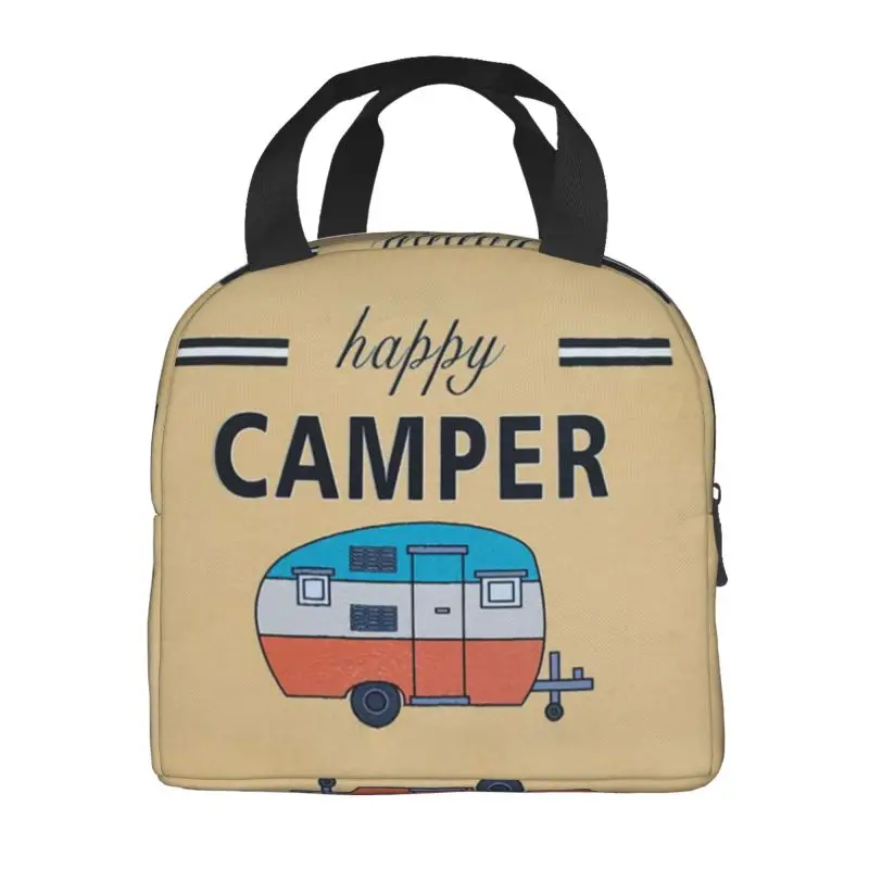 Happy Camper Portable Lunch Boxes Leakproof Cartoon RV Adventure Thermal Cooler Food Insulated Lunch Bag Kids School Children