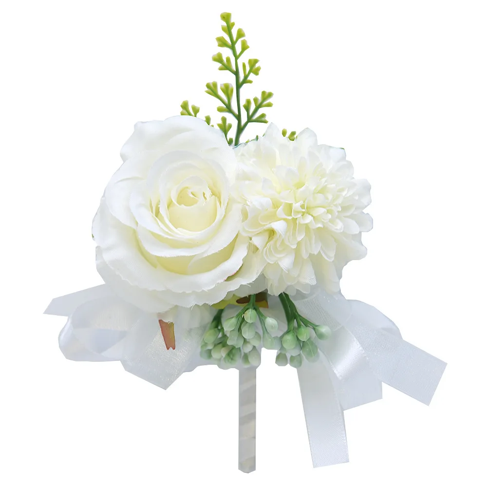 Fiore di rosa corpetto da polso Boutonniere Set corpetto artificiale fatto a mano Set sposa mano fiore uomini Boutonniere per il matrimonio Par