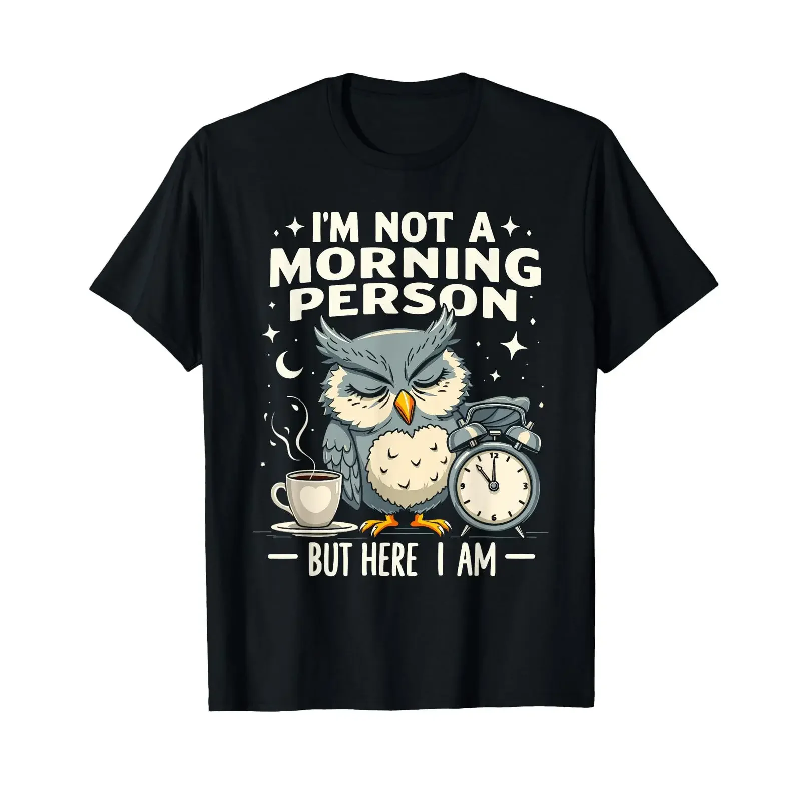 Night Owl Humor Morning Struggle Coffein Dependent T Shirt vintage Washed Top For Everyday Wear homme fashion streetwear