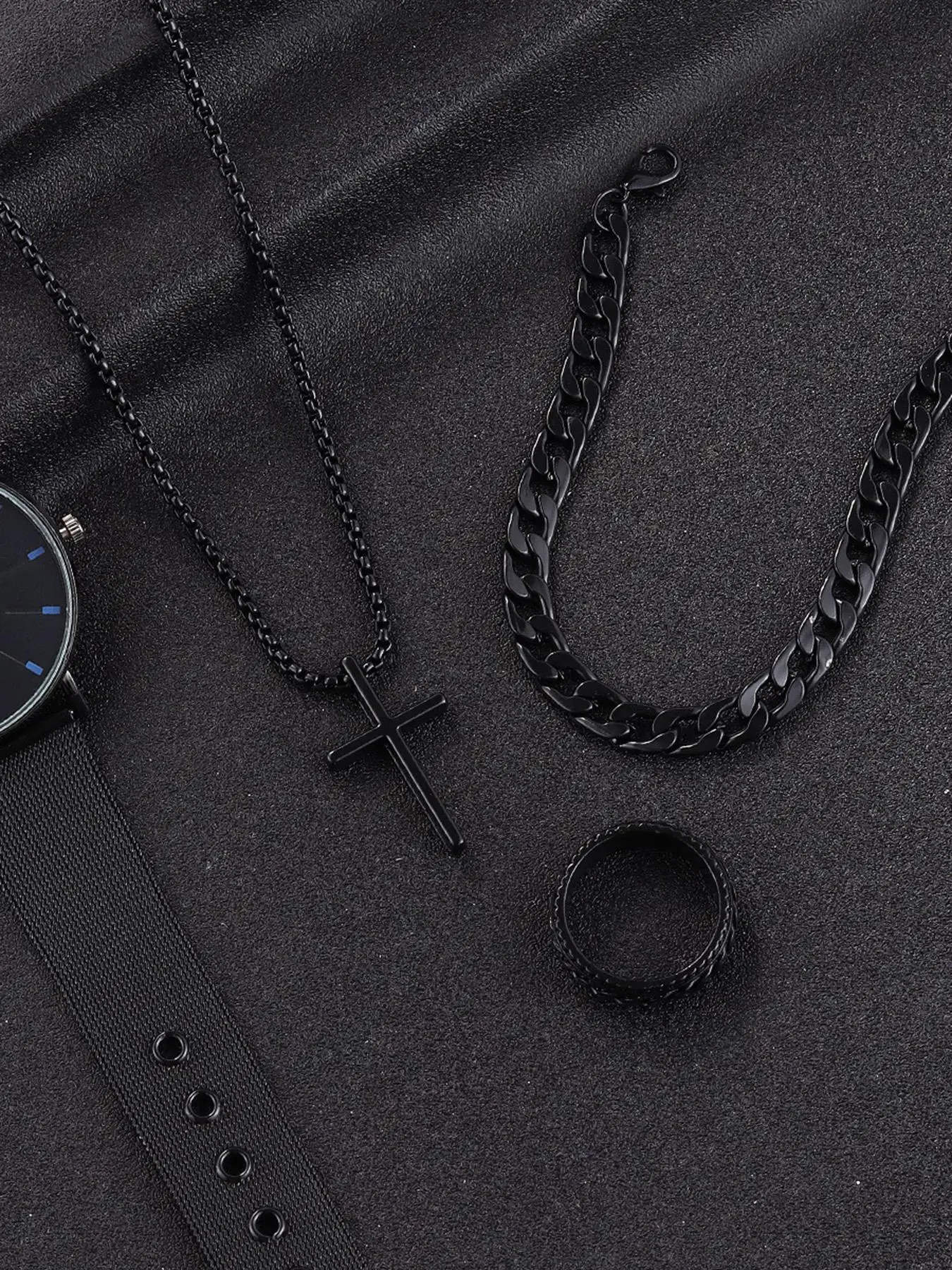 3 قطعة مجموعة الرجال الفولاذ المقاوم للصدأ المعادن الصليب سلسلة بدلاية قلادة سوار خاتم مجموعة الذكور الهيب هوب ارتداء اليومي الملحقات #4