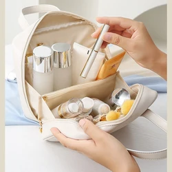 Bolsa de cosméticos de cuero Vegano para mujer, bolso de maquillaje cuadrado pequeño de PU, bolsa organizadora de artículos de tocador impermeable portátil de gran capacidad