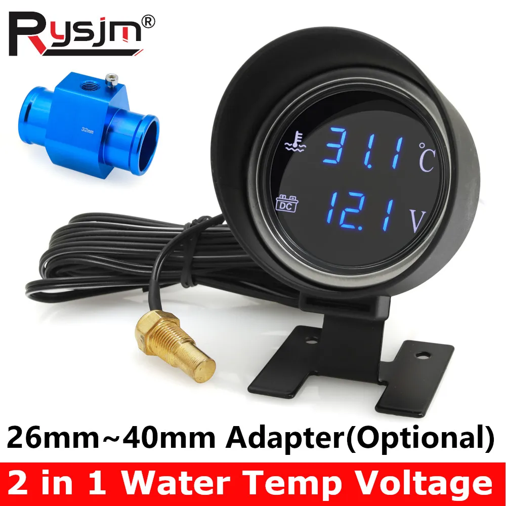 Digitale Auto Lkw Wasser Temp Gauge + Voltmeter NPT1/8 10 MM Temperatur Sensor Kopf Stecker Joint Rohr Sensor Kühler schlauch Adapter