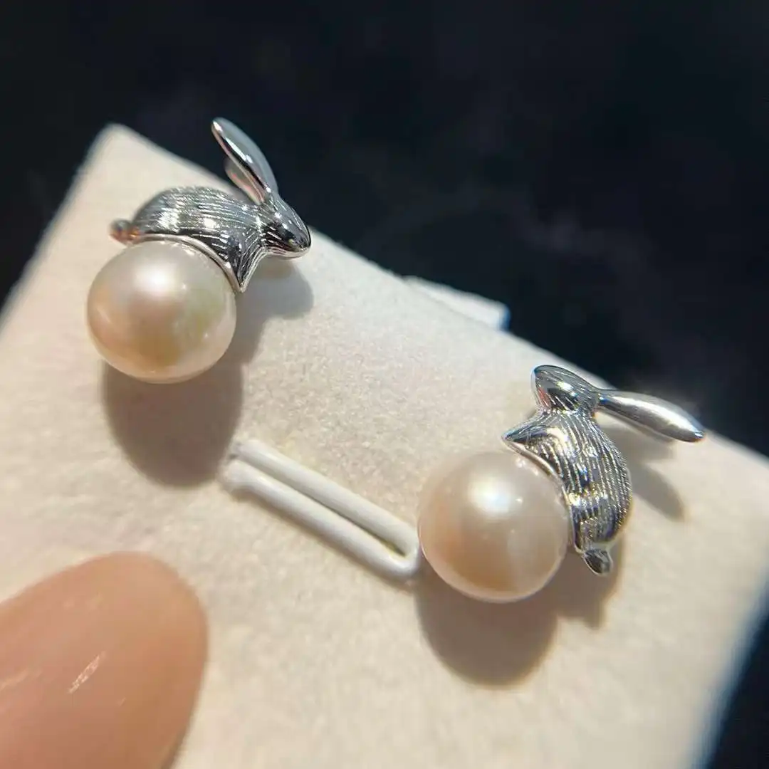 

Серьги из стерлингового серебра 925 пробы, серьги-гвоздики с кроличьими ушками, круглые серьги из натурального пресноводного жемчуга диаметром 7-8 мм, ювелирные изделия из жемчуга