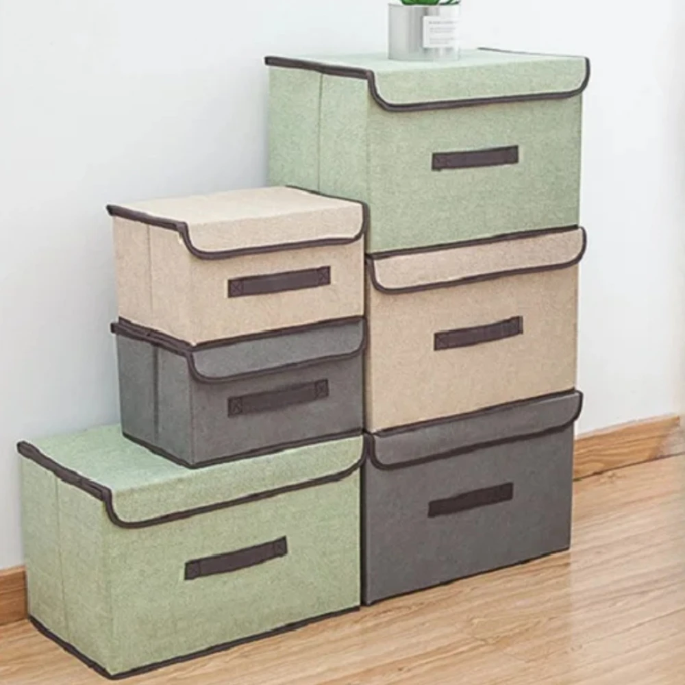 Non-Woven Fabric Storage Box Bedroom Cosmetics Bin Home Dustproof Bins with Lid Folding Large Capacity Clothing Underwear Boxes