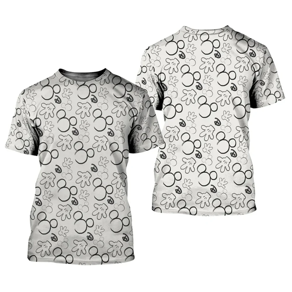 Black White Mickey Mouse Head Logo Pattern Disney Graphic Cartoon Outfits Unisex All Over Print T-shirts Clothing Men Women Kids