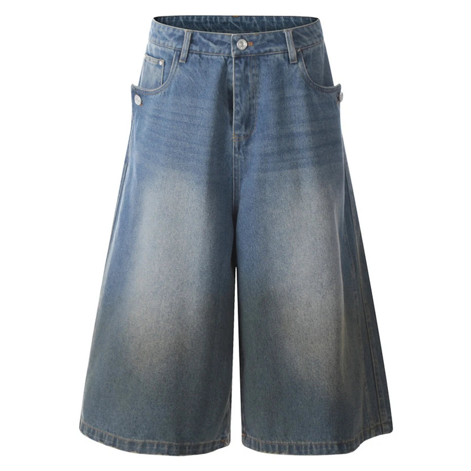 

Hip Hop Denim Shorts Men Streetwear Punk Gradient Jeans Short Oversized Harajuku Vintage Summer Baggy Calf Length Pant Unisex