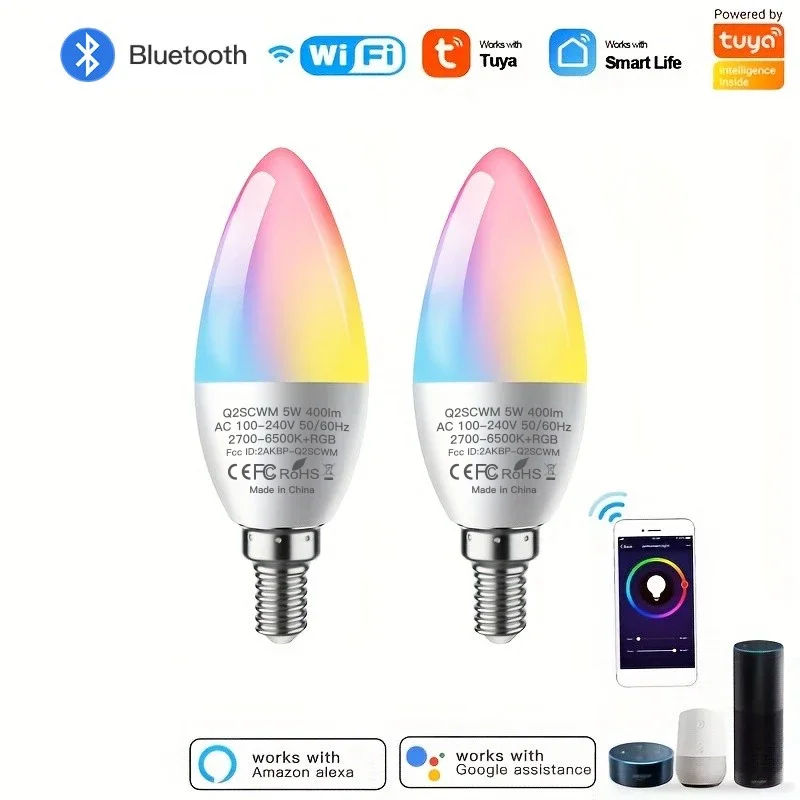 

Tuya WIFI Smart Light Bulb RGBCW E14 Candle Lamp 5W Dimmable Smart LED Bulb Smart Life APP Voice Control Alexa Google Home