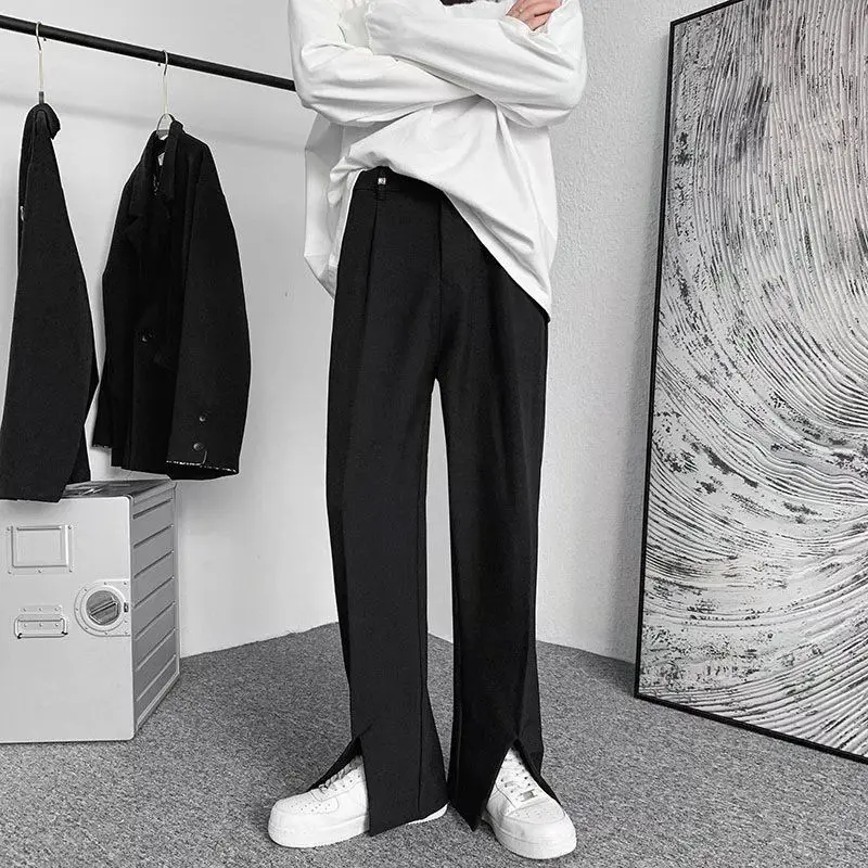 Pantalones de estilo Harajuku para hombre, ropa de calle informal de gran tamaño con abertura en negro, traje de oficina coreano, Blazer, 2022