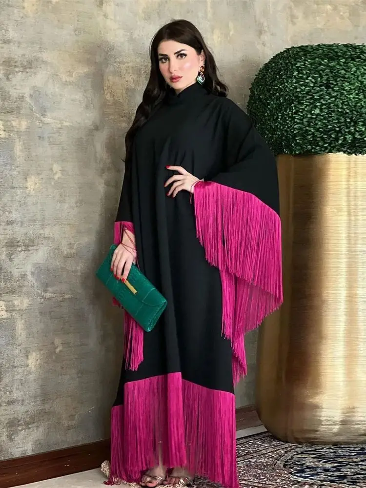 Eid Tassels Black Batwing Abaya Dubai Luxury 2024 Islam Muslim Kaftan Modest Dress Abayas For Women Caftan Marocain Femme Kebaya