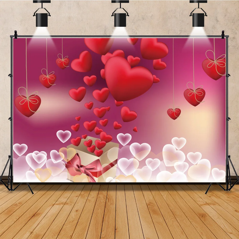 Happy Valentinstag Fotografie Kulissen Rote Rose Blume Beleuchtung Liebe Herz Geburtstag Party Decor Hintergrund Für Foto Studio